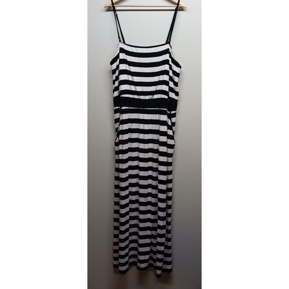 Lane Bryant Maxi Dress Women Plus Sze 22/24 Black Stripes Casual Summer Vacation